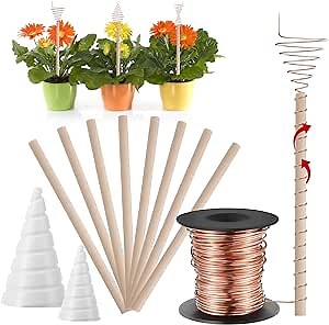 DIY Electroculture Copper Gardening Antenna, 39Ft 16 Gauge Copper Wire for Plants, 2 Pack Fibonacci Coil Winding Jigs(S+L) Included, 8 Pack Copper Plant Stakes for Plants and Vegetables