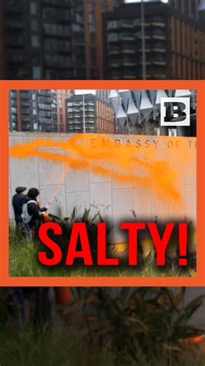 Saltyyyyy! Just Stop Oil activists sprayed orange paint all over the wall of the United States Embassy in London after Donald Trump’s historic victory on Tuesday. | Breitbart