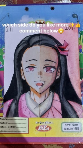 1 hour vs 10 hour drawing challenge✨️#nezuko #anime #drawing #challenge