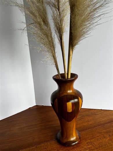 Tall MCM Segmented Hand-turned Vase in Dramatic Natural Wood Colors With Geometric Design - Etsy