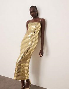 ARRANGE linear encrusted column cami maxi dress in gold | ASOS