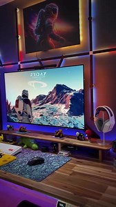 A Starfield-inspired setup by @wolbeas 🤩 The RGB lights and the matching PC built really sold the Starfield vibe. We also love how the Acacia table top's tone and texture stand out against the darker and futuristic backdrop, adding another layer of aesthetic appeal to this setup! Break the stereotype of dark gaming setups. Inject your own style with our Wildwood Collection and get you a desk setup that’s productive, unique, and truly out of this world! 🚀 #omnidesk #battlestation #dreamsetup #g