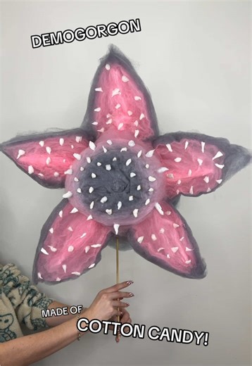IT’S A DEMO FROM STRANGER THINGS! This creepy creature is made entirely of the tastiest cotton candy in the upside down. #strangerthings5 #demogorgon @Netflix @Stranger Things