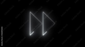 Player icon animation in back space by neon on Music timeline or video track player icon. Music arrow button symbol on black background Stock Video