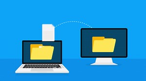 Modern flat icon with file transfer on white background. Motion graphics.