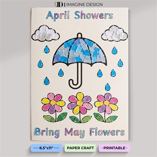Spring Torn Paper Craft Printable, April Showers Bring May Flowers Activity, Preschool Kindergarten Fine Motor Art, Instant Download PDF - Etsy