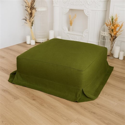 100% Linen Ottoman Slipcover, Custom Footstool Cover, Ottoman Slipcover Skirted, Ottoman Cover Square, Pouf Cover Square,ottoman Cover Green - Etsy