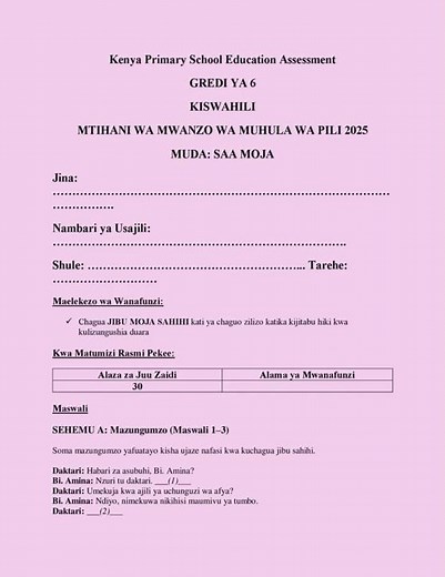 Grade 6 Mathematics Term 2 Opener Exam 2025