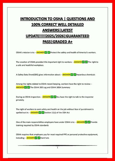 Introduction To Osha Questions And 100 Correct Well Detailed Answerslatest Update20252026guaranteed