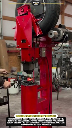 Power Hammer Forging: A Tire Flywheel Drives the Ram to Shape Forged Steel #tool #work #process