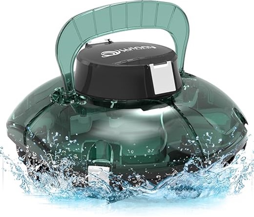 WINNY POOL CLEANER Winny 200 Poolroboter, Poolsauger kabellos mit Akku, 75 Min. Laufzeit, für Aufstellpools bis 60 m², Doppelfiltration, Automatisches Parken, Kompakt Leicht (Transparent Grün-Weiß)