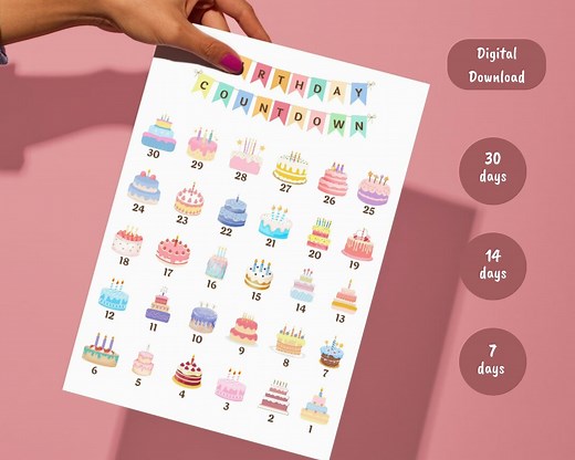 Birthday Countdown Printable Template, Kids Bday Countdown, Rainbow Party PDF, Milestone Birthday Advent Calendar, Girls or Boys - Etsy