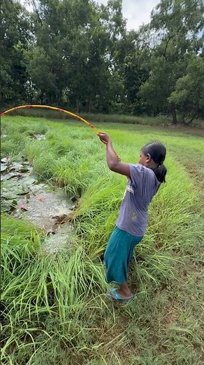 Village girl catching big monster fish in forests pond #bass #fish #villagelife #hookfishing