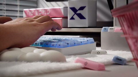 XVX Blue Keycaps, Crystal Jelly Keyboard Keycaps OEM Profile Side Printed Keycap Set Compatible with 61/68/84/87/98/100 ANSI Layout MX Switches Mechanical Keyboard