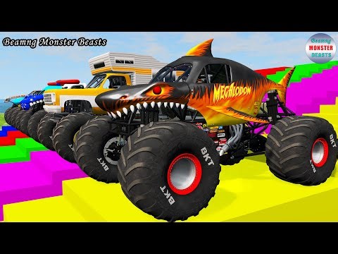 Monster Truck Transport on Triple Flatbed Trailer – BeamNG Monster Beasts #208