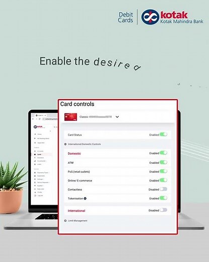 Kotak Debit Card- Card Control setting on Net banking Page