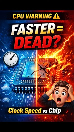 VLSI | Semiconductor Education on Instagram: "Why does increasing clock speed damage a chip? ⏱️🔥 In this short video, you’ll learn how faster clocks create more heat, stress tiny transistors, and slowly destroy computer chips. We explain: ⚡ What clock speed really means 🔥 Why more speed = more heat 💥 How overclocking can break chips Simple science behind CPUs, clocks, and heat — in just 40 seconds! 👉 Watch till the end to protect your processor! 👉 Follow for more daily science & tech facts