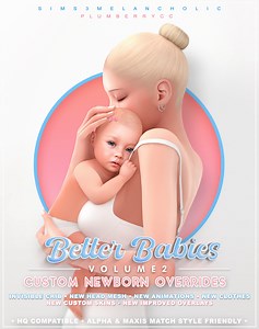 sims3melancholic 🍥 on Instagram: "🍼 BETTER BABIES VOLUME 2 - custom newborn overrides 🍼 • Well yes! Better Babies mod is back back back again, bigger & even better! ✰ • This is a game changer update of my first version of this mod i created a while ago that took us thousands of hours of hard work and it’s finally here 💌 • Me and incredibly talented @plumberrycc are proudly presenting you this mod, that will change your gameplay on 180° and your view on newborns! &