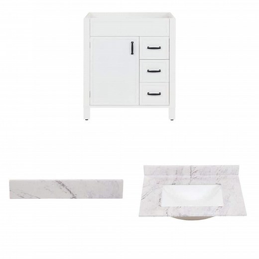 Home Decorators Collection Winsome 30 in. White Bath Vanity Cabinet, 21 in. Sidesplash and 31 in. x 22 in. Vanity Top Combo - The Home Depot