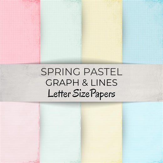 Graph and Lines Digital Paper Pack - Pastel Scrapbook Pages for Backgrounds - Printable Letter Size for Spring Junk Journals - Pen Pal Set - Etsy