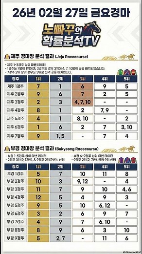260227 (금) 부경경마 | 노빠꾸의 확률분석 마번 | 잘 조합해서 고배당 잡으세요 | #경마 #경마정보 #경마예상마번 #이번주경마 #이번주경마예상 #금요경마 #금요경마예상