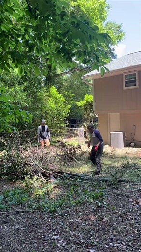 He broke his collarbone, so we cleaned up his yard.