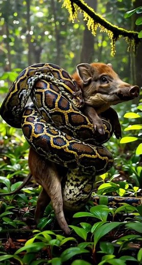 🐍 Python vs Wild Pig – Unbelievable Predator Attack! 🐗 #python #wildpig #wildlife