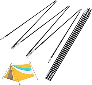 Collapsible Tent Poles, 2pcs Fiberglass Tent Pole Replacement Tent Bar Support Rod Awning Frame Kit for Hiking and Camping Tarp Poles Heavy Duty, 6 Sections Each 23in, Total Length 130in