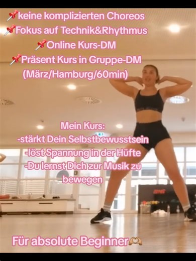 Tanzen lernen für absolute Beginner. Du traust Dich nicht in größeren Gruppen zu tanzen? Dann ist mein Online Kurs das richtige für Dich. Lernen nach Deinem Tempo. Einmalig zahlen-immer wieder anschauen. Online Kurs - DM Präsent Kurs in Hamburg im März - DM #hamburg #twerk #online #tanzenlernen #beginner