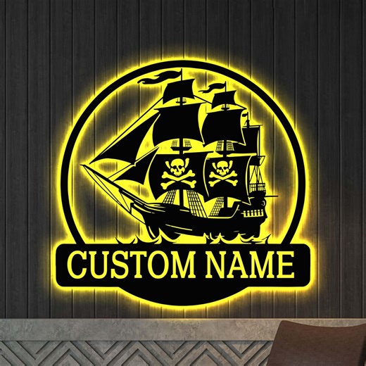 Custom Metal Pirate Ship Sign LED Light Nautical Wall Decor, Pirate Party Decor Gift for Boat Owner - Etsy