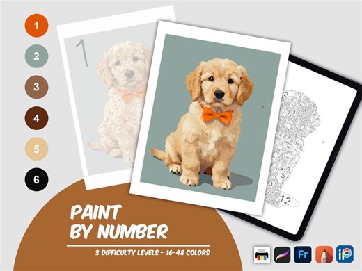 Adorable Golden Retriever Puppy Color by Number Printable, Dog Paint by Number PDF, Relaxing Coloring Page - Etsy