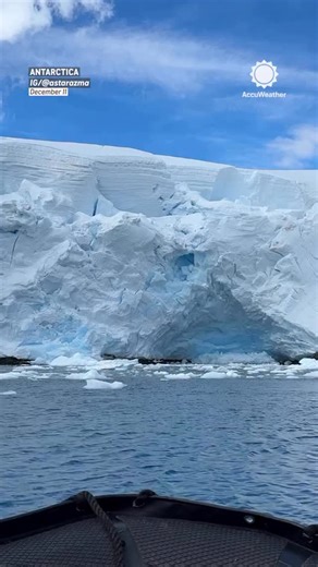 AccuWeather on Instagram: "A glacier calved in Antarctica’s Chiriguano Bay, breaking off a huge chunk of ice and crashing into the water in a dramatic icy moment. 🧊🌊 📷: @astarazma"