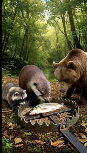 Will It Press the Trap ? Raccoon Dog vs Bear vs Otter | #shorts #trap #wildlife