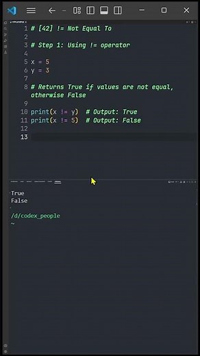 [42] Python Not Equal Operator (!=) | Codex People #coding #python #shorts