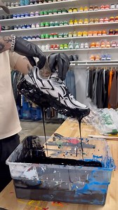 2.4K views · 1.8K reactions | Something sinister bout the black dips️ #nyc #newyork #dybbuk #fyp #process #satisfying #design #custom #foryou #dipped #sneakers #shoes #oddlysatisfying #diy #rubber #black #white #asics #newbalance #mesh #running #runningshoes #summer #kencarson #new #release | Donny the Dybbuk | Facebook