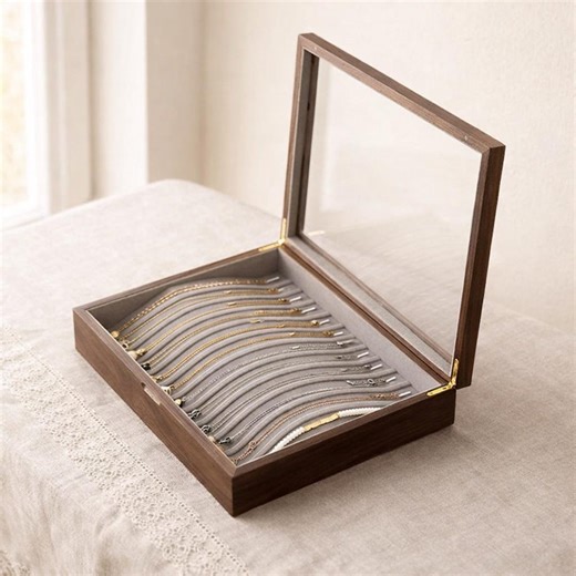 Wooden Jewelry Display Box, Bracelet Organizer Case, Walnut Storage Lid - Etsy