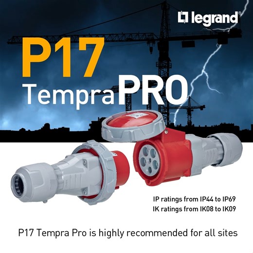 The P17 Tempra Pro range of industrial plugs and sockets incorporates numerous benefits for optimum commissioning of installations and increased user safety. It is highly recommended for all sites involving specific constraints related to watertightness, impact resistance or temperature conditions, both indoors and outdoors: shopping centres, hospitals, office buildings, food processing facilities, industry, transportation, data centres, markets, etc. You can purchase a selection of P17 Tempra P