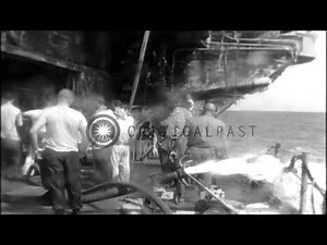 Crew of Aircraft Carrier USS Oriskany (CVA-34) successfully extinguishes fire abo...HD Stock Footage
