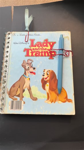 Journal of the day: a sweet 1954 Lady and the Tramp Little Golden book journal. This one is up for grabs! $15 #ladyandthetramp #junkjournal #journal #journaling #journalideas