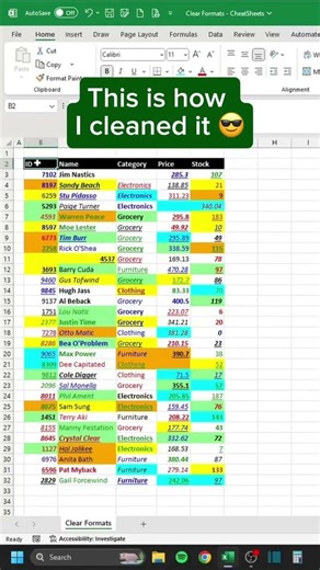 clean up formatting in excel #viral #shortfeed #excel