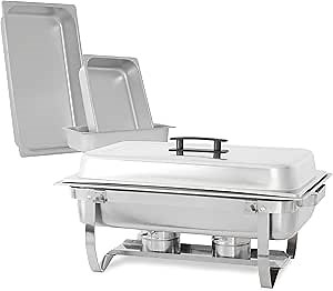 Complete Stainless Steel Chafing Dish Set by TigerChef, Buffet Food Warmer with Foldable Frame, Fuel Holders with Covers, Food Pans, Water Pan, Elegant Buffet Set for Parties, 8 Qt Capacity