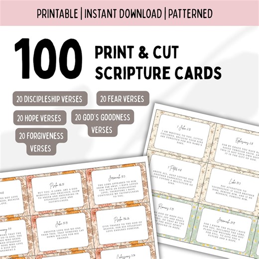 100 Printable Bible Scripture Cards | Instant Digital Download | Patterned | ESV - Etsy Canada