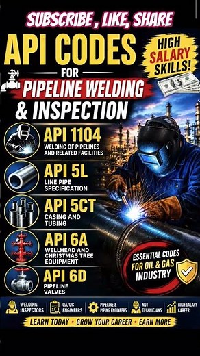 API Codes for Pipeline Welding & Inspection | High Salary Skills | API 1104, 5L, 5CT, 6A, 6D #short