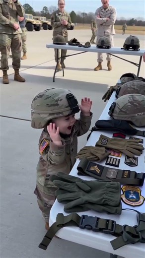 Promotion Denied! Baby Soldier Tries to Walk Off With The Gear