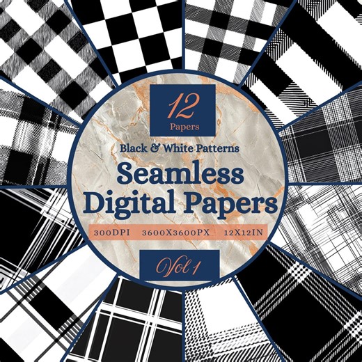 Black & White Seamless Square Printable Paper (digital Download) - Etsy