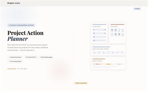 Project Action Planner | Tracker, Action Steps, Task Manager (PDF Download) - Etsy