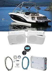 Rockville RGHR2 Bundle: Marine Boat Receiver w/Bluetooth & USB, Wired Remote, Pair HP4S 4 in Speakers, RXM-T1 Marine Amplifier 1500-Watt Peak/370-Watt RMS, RMWK4 4 AWG Amp Install Kit, 4-Items