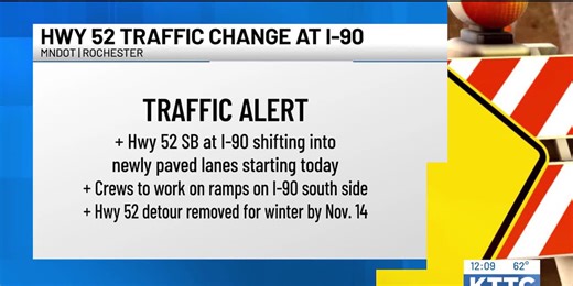 Motorists to transition to newly paved Highway 52 lanes as construction continues