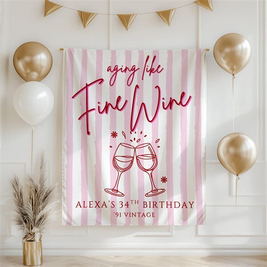 Fine Wine Birthday Banner, Wine Theme Birthday Party Decoration, Aging Like Fine Wine Banner, Custom Birthday Banner for Wine Lovers - Etsy