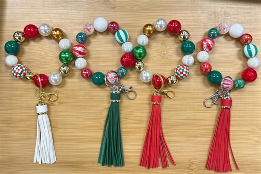Handmade Christmas Beaded Wristlet Keychain | Tassel Accessory - Etsy